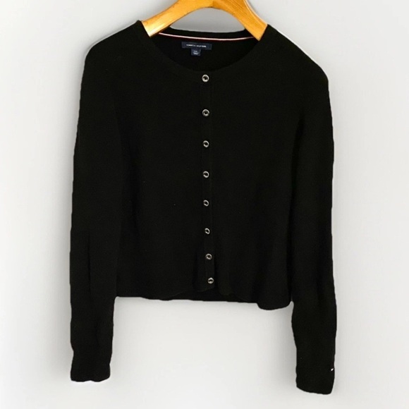 Tommy Hilfiger Women’s Black Cardigan Classic Casual Size L Small Logo - Picture 1 of 8